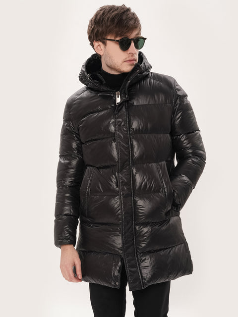 Geacă Parka Bărbați Iarnă Neagră StreetWear cu Puf Organic  BMan0200 (1)