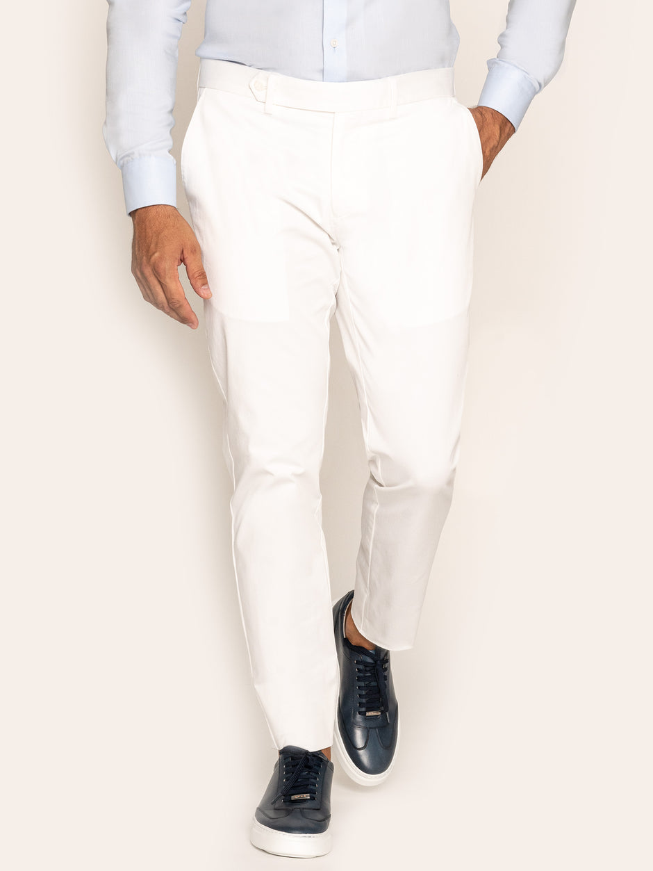 Pantaloni Barbati Albi 100% Bumbac Modern Casual BMan609 (1)