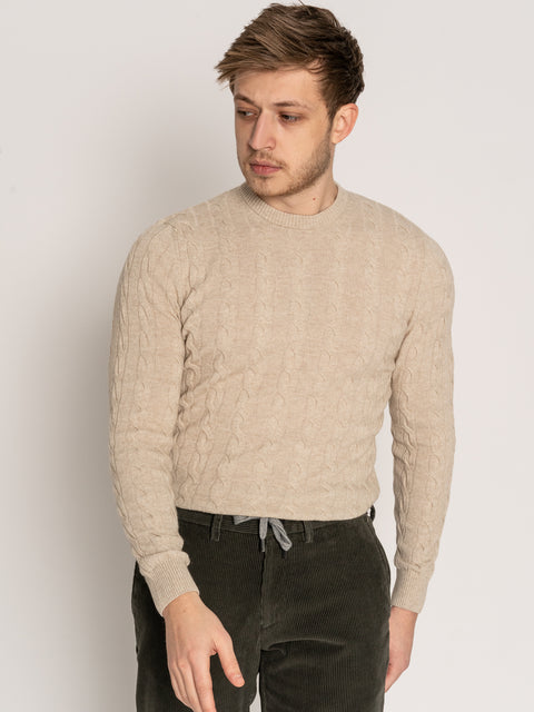 Pulover Crem Barbati Amestec Lana cu Casmir Design Torsade BMan619 (5)