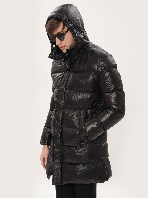 Geacă Parka Bărbați Iarnă Neagră StreetWear cu Puf Organic  BMan0200 (3)