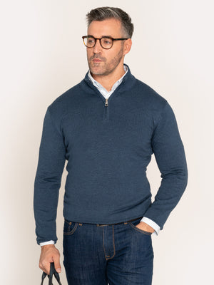 Pulover Fermoar Albastru Ocean Barbati Model Office 100% Bumbac Natural BMan606