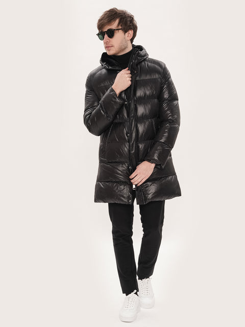 Geacă Parka Bărbați Iarnă Neagră StreetWear cu Puf Organic  BMan0200 (2)