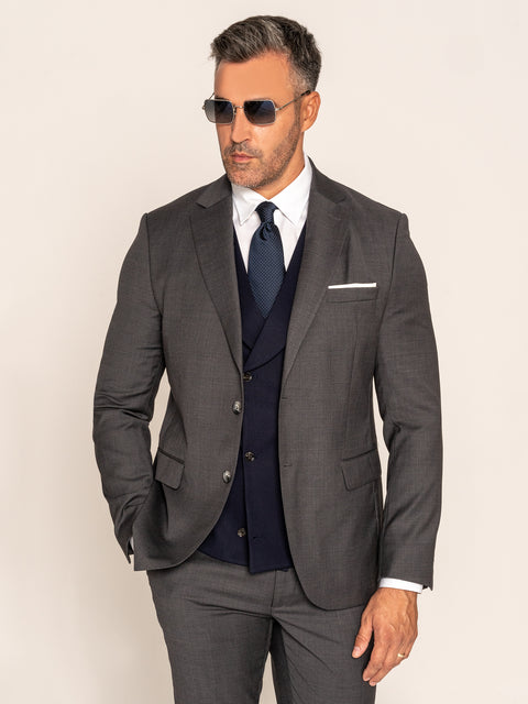 Costum Elegant Barbati Gri Inchis 100% Lana BMan332 (1)