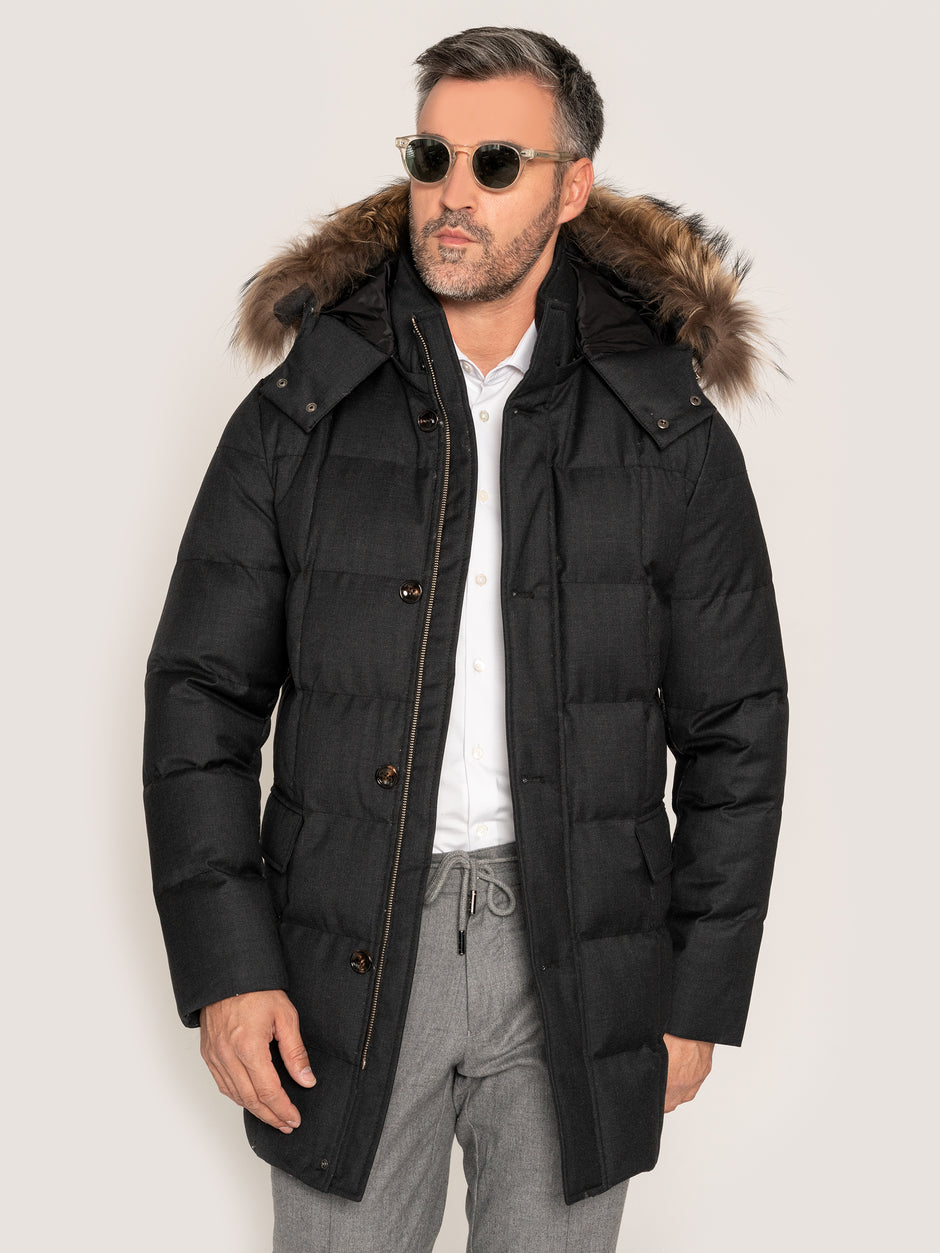 Geaca Barbati Gri Inchis 100% Lana Vitale Cu Blana Naturala BMan0214 (1)