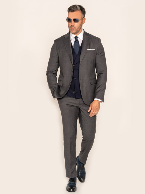Costum Elegant Barbati Gri Inchis 100% Lana BMan332 (3)