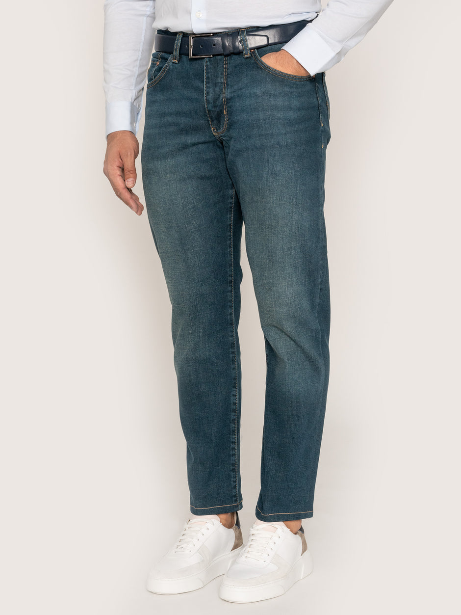Blugi Casual Barbati Slim Fit Albastru Petrol BMan319 (1)