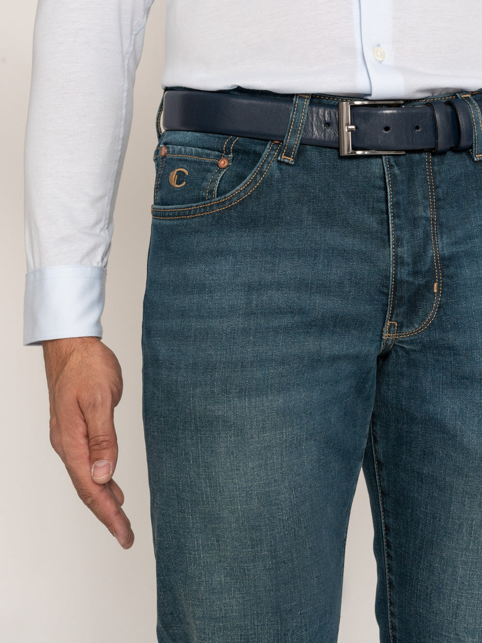 Blugi Casual Barbati Slim Fit Albastru Petrol BMan319 (2)