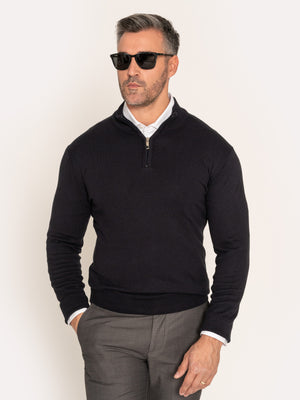 Pulover Fermoar Bleumarin Barbati Model Office 100% Bumbac BMan606