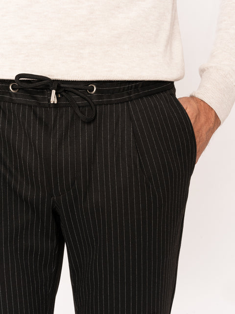 Pantaloni Barbati Negri Cu Dungi Fine Gri Ames Design BMan572 (4)