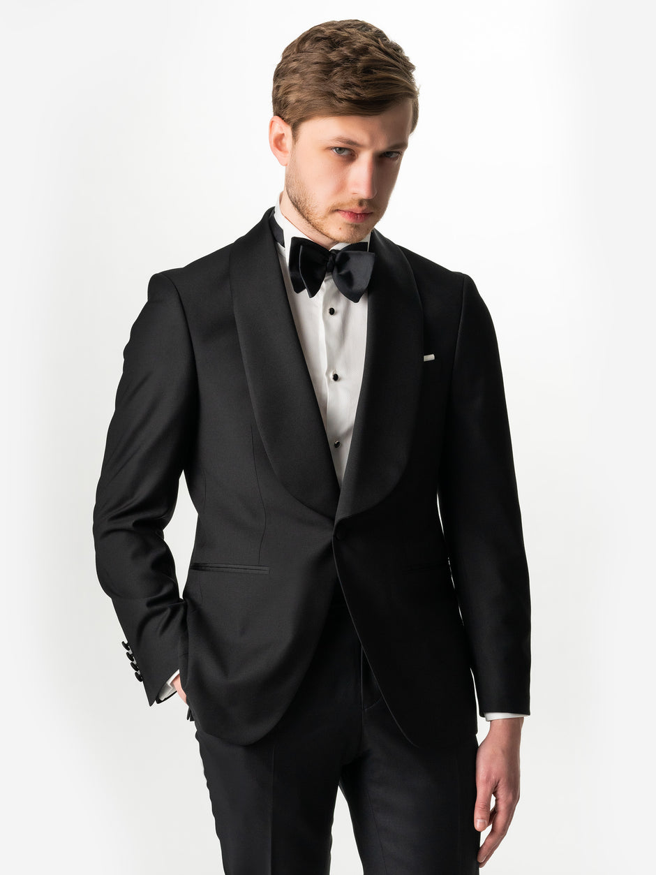 Tinuta Mire Smoking Barbati Negru Formal Ceremonie Stofa Santo BMan002 (1)