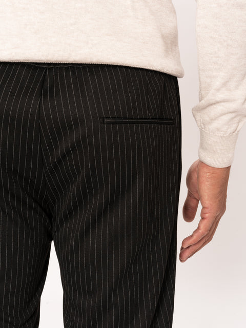 Pantaloni Barbati Negri Cu Dungi Fine Gri Ames Design BMan572 (6)