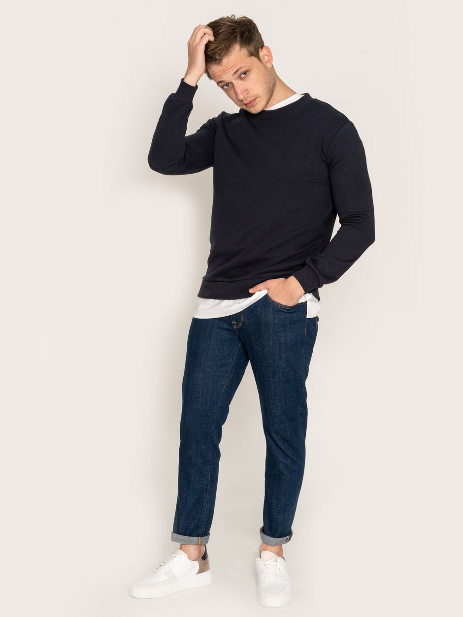 Pulover Barbati Bleumarin Sweater 100% Bumbac Natural BMan527 (3)