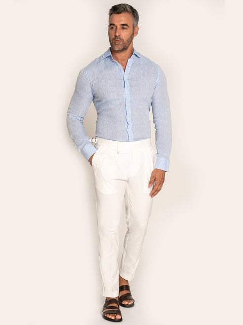 Pantaloni Gurkha Barbati Albi Cu Pense Creati Din Stofa Confortabila BMan610 (3)