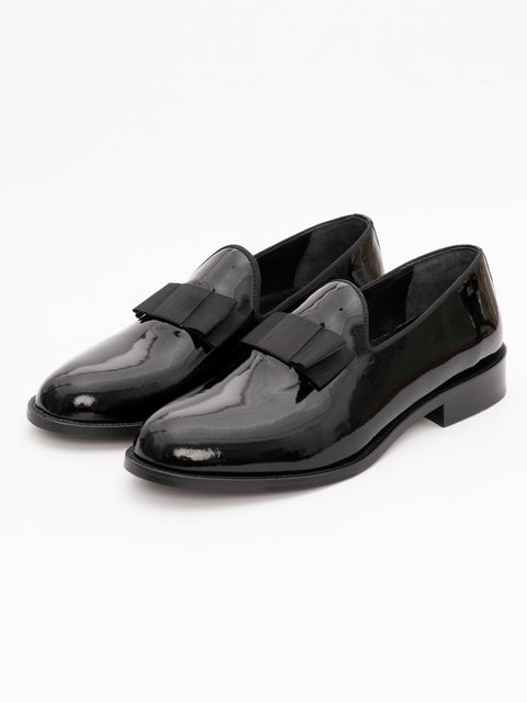 Pantofi Eleganti Barbati Tip Mocasini Gala Negru Lucios Din Piele Naturala Bman183