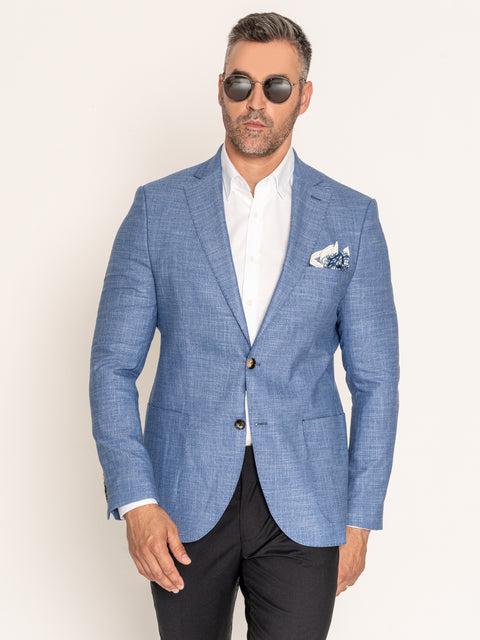 Sacou Smart Casual Barbati Bleu Din In & Bumbac BMan419 (1)