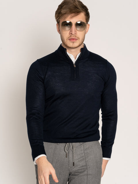 Pulover Bleumarin Barbati Din Cașmir Cu Fermoar BMan618 (6)