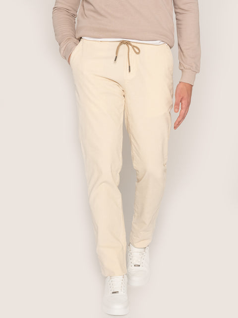 Pantaloni Cu Snur Crem Barbati Din Raiat Modern Casual Design BMan613 (1)