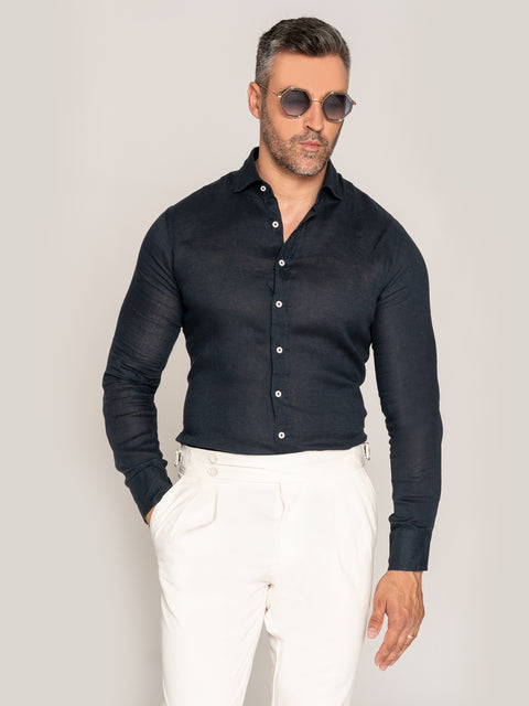 Cămașă In Natural Bărbați Confortabilă De Vară Albastru Bleumarin BMan855 (2)