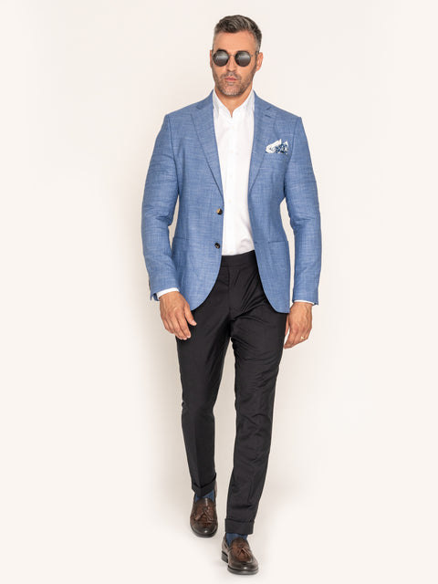Sacou Smart Casual Barbati Bleu Din In & Bumbac BMan419 (2)