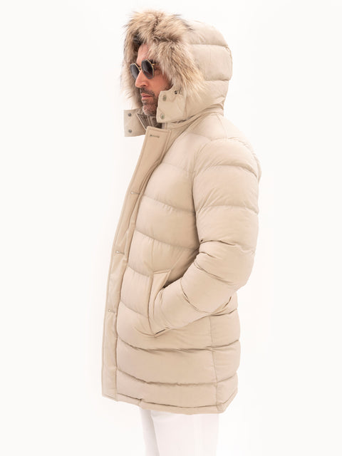 Geacă Modern Casual Barbati Iarnă Crem Cu Blană Naturală BMan0199 (4)