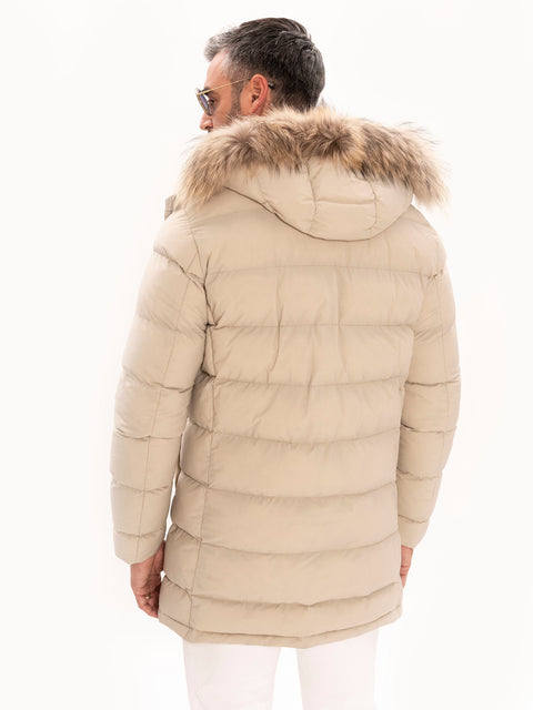 Geacă Modern Casual Barbati Iarnă Crem Cu Blană Naturală BMan0199 (5)