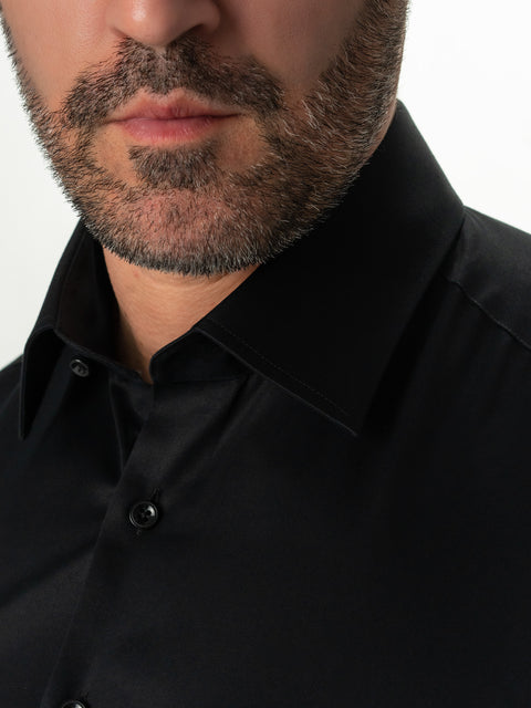 Camasa Neagra Barbati 100% Bumbac Natural Premium Monti Usor De Calcat Eleganta BMan0001 (4)