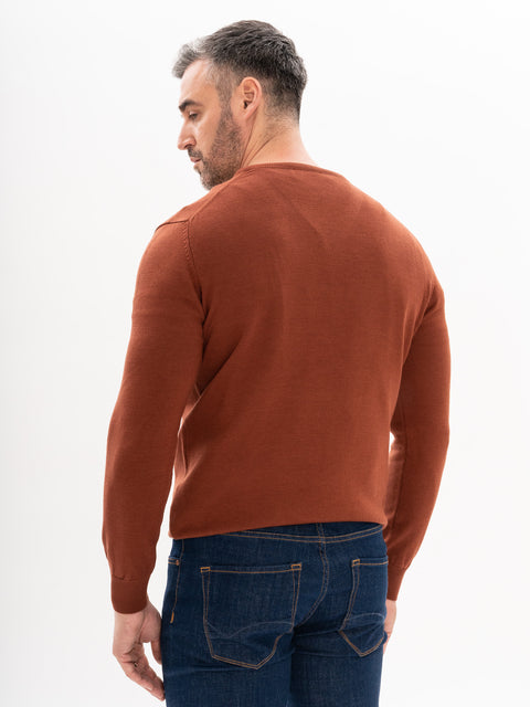 Pulover Casual Barbati Maro Caramiziu 100% Bumbac Guler Anchior BMan607 (6)