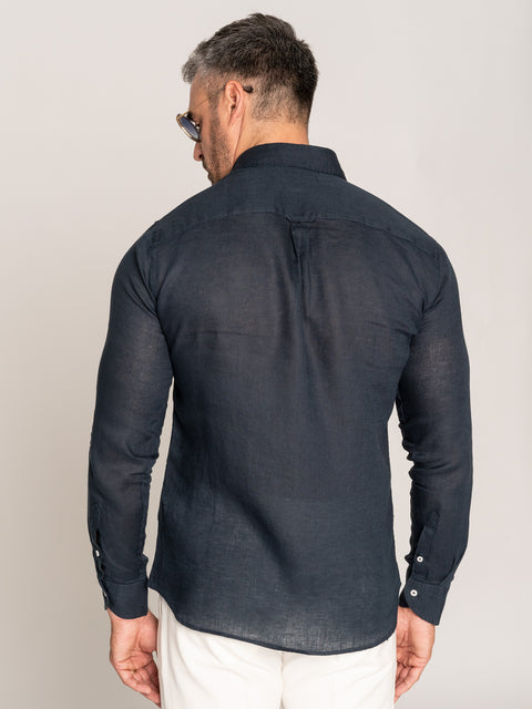Cămașă In Natural Bărbați Confortabilă De Vară Albastru Bleumarin BMan855 (7)
