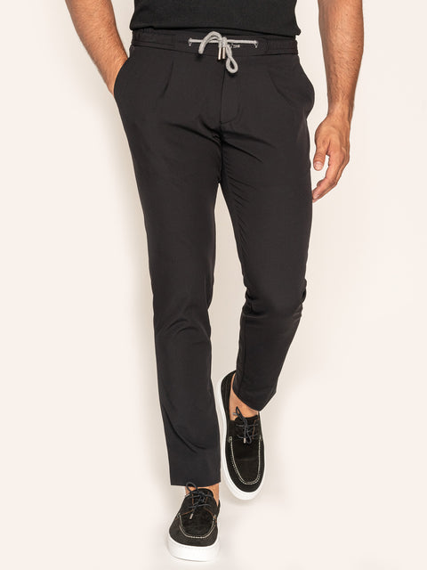 Pantaloni Cu Snur Barbati Negri Elastici Flexo Din Spandex Milano BMan598 (7)