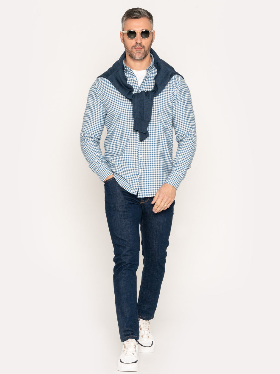 Camasa Office Barbati Albastru Ocean In Carouri Din Flanel Tip Overshirt Tricou BMan877 (3)