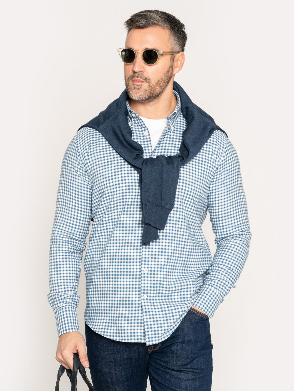 Camasa Office Barbati Albastru Ocean In Carouri Din Flanel Tip Overshirt Tricou BMan877 (4)