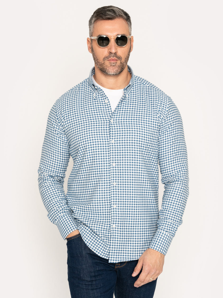 Camasa Office Barbati Albastru Ocean In Carouri Din Flanel Tip Overshirt Tricou BMan877 (1)