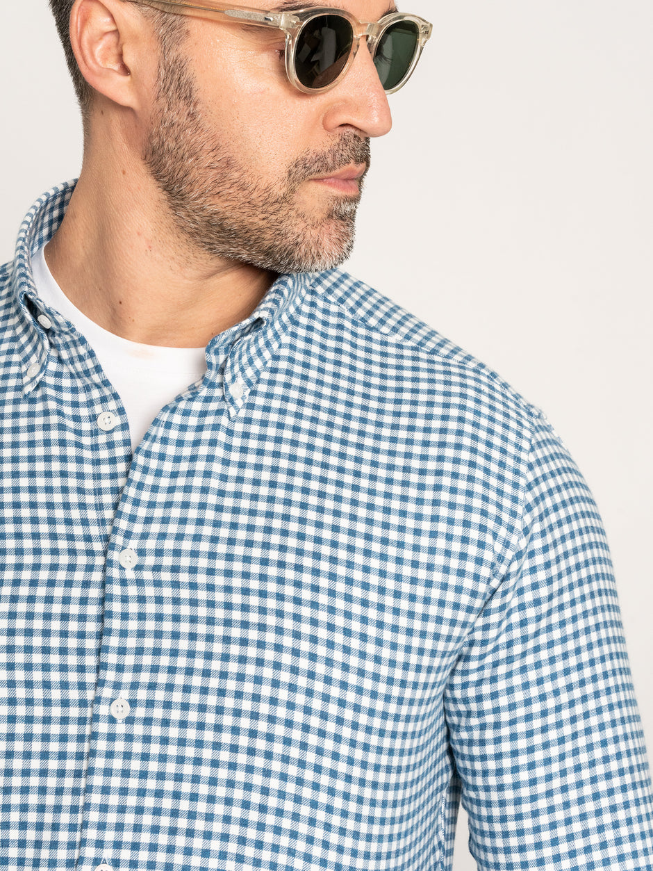 Camasa Office Barbati Albastru Ocean In Carouri Din Flanel Tip Overshirt Tricou BMan877 (2)