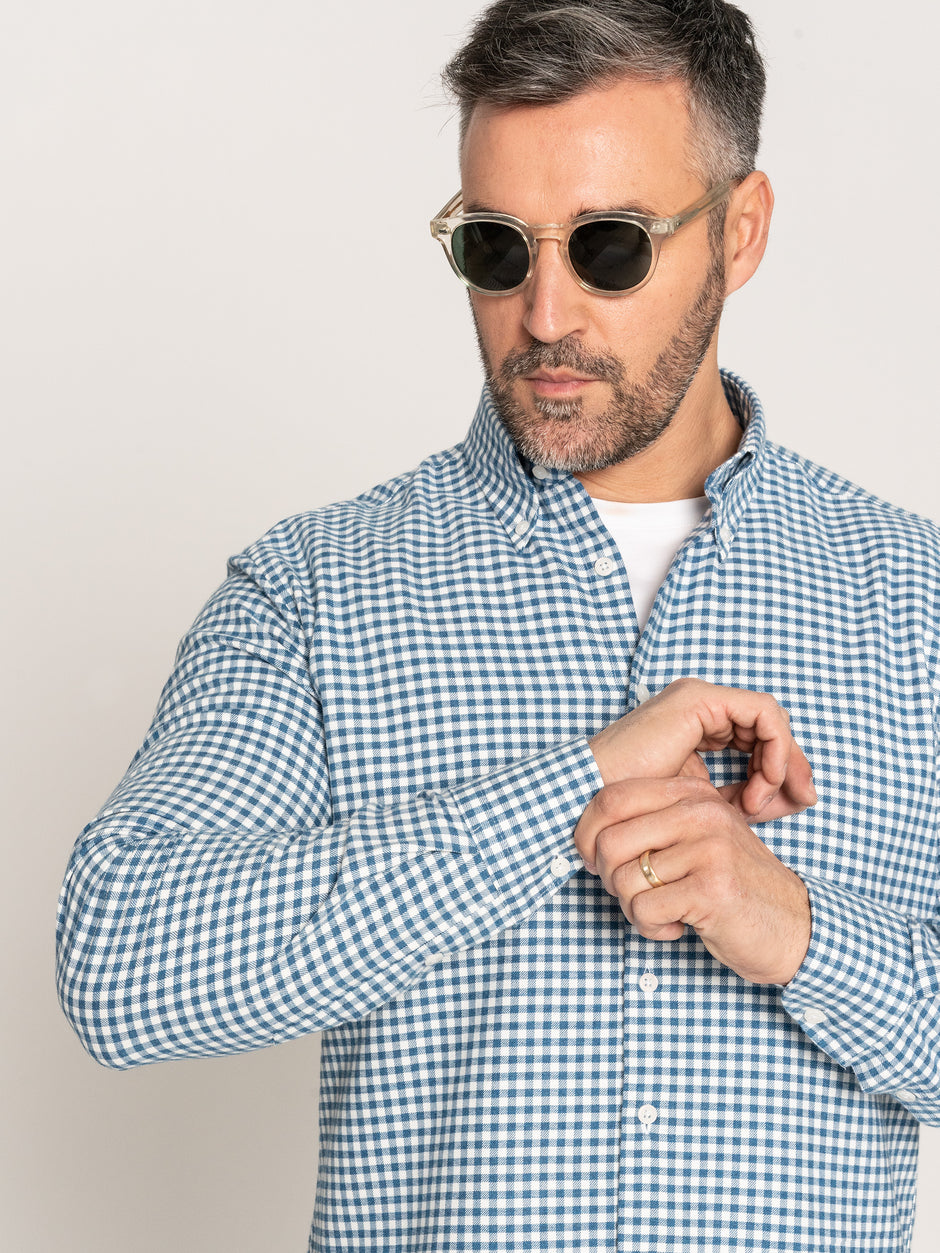 Camasa Office Barbati Albastru Ocean In Carouri Din Flanel Tip Overshirt Tricou BMan877 (5)