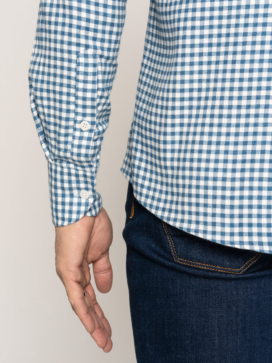 Camasa Office Barbati Albastru Ocean In Carouri Din Flanel Tip Overshirt Tricou BMan877 (7)