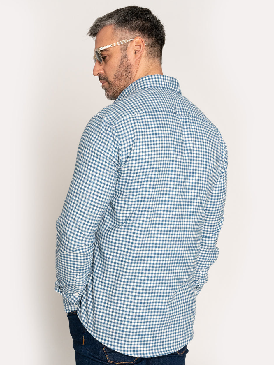 Camasa Office Barbati Albastru Ocean In Carouri Din Flanel Tip Overshirt Tricou BMan877 (9)
