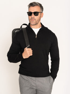 Pulover Fermoar Negru Barbati Model Office 100% Bumbac Natural BMan606