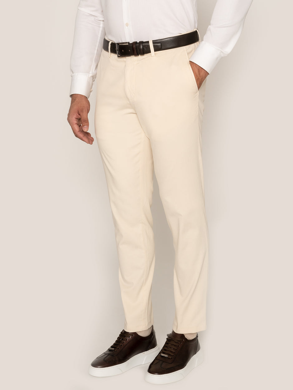 Pantaloni Casual Barbati Chinos Crem Din 100% Bumbac Natural BMan521 (2)