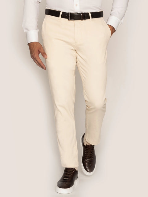 Pantaloni Barbati Chinos Crem Din 100% Bumbac Natural Office BMan521 (2)