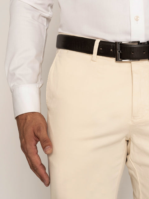 Pantaloni Barbati Chinos Crem Din 100% Bumbac Natural Office BMan521 (9)